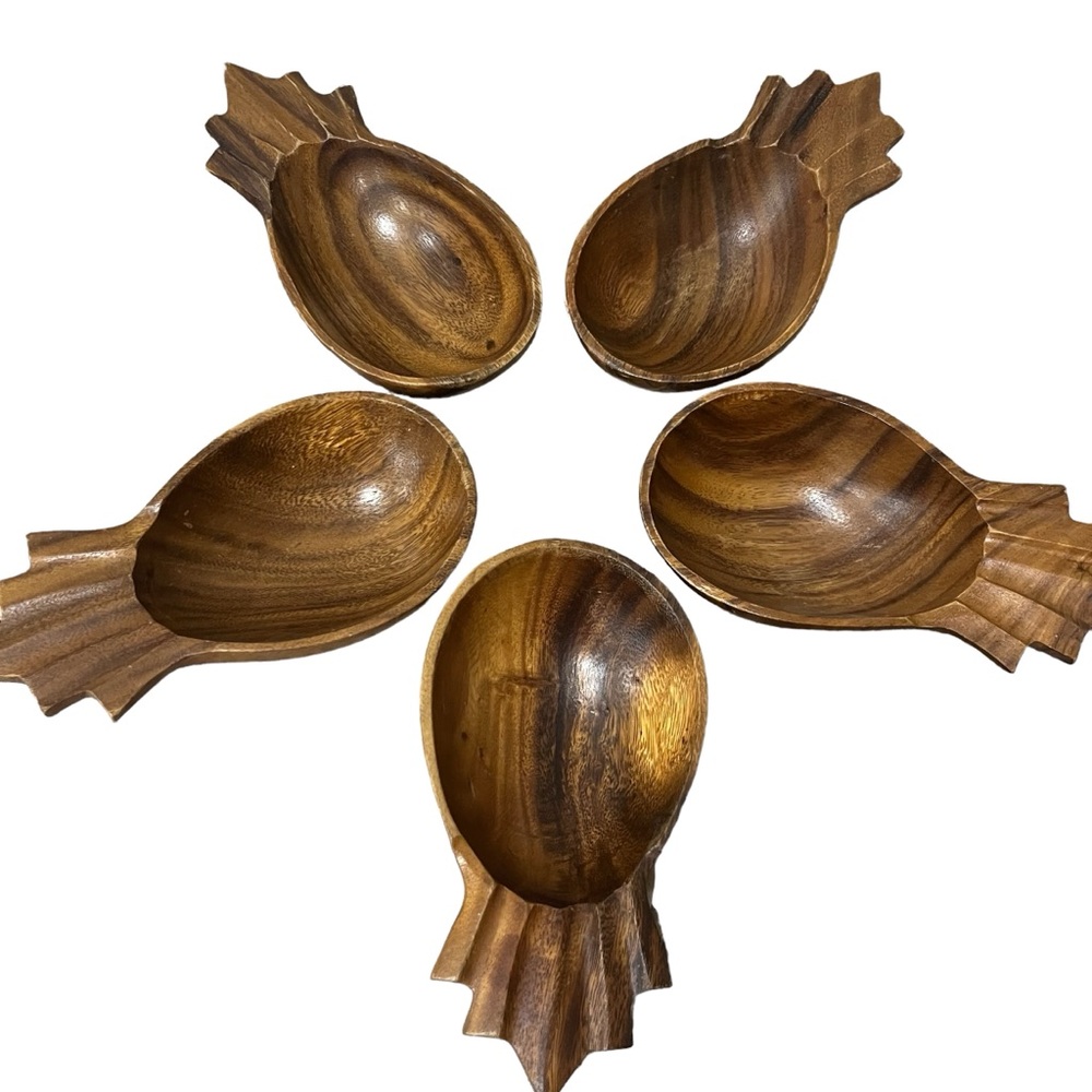 Four Vintage Acacia Woods Bowls Monkey Pod Hand Crafted Pineapple Set Of 5 7.5”